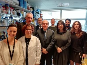 Research visit to the Cambridge Institute for Medical Research  Back row L–R: Robert Rintoul, Royal Papworth Hospital/University of Cambridge; Stefan Marciniak, University of Cambridge; Joseph Chambers, University of Cambridge; Arsalan Azad, University of Cambridge.  Front row L–R: Joanna Obacz, University of Cambridge; Susana de Abreu, University of Cambridge; Victor Dahdaleh, Victor Dahdaleh Foundation; Penny Woods, British Lung Foundation; Marie Shamseddin, University of Cambridge.